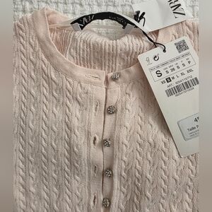 NWT Blush Pink Zara Cardigan With Crystal Buttons Sz.Small